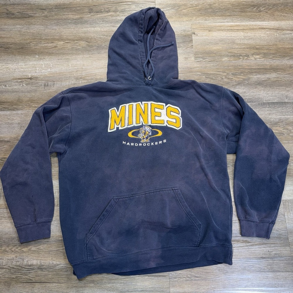 VTG CI Sport Navy Blue South Dakota Mines Hardrockers Hoodie Mens XL Spell-Out